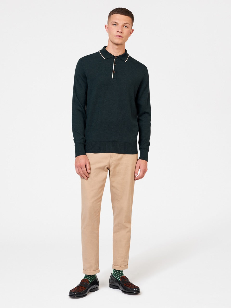 Pull à Col Polo Ben Sherman Tipped Merino Vert Foncé | IJC-09311746